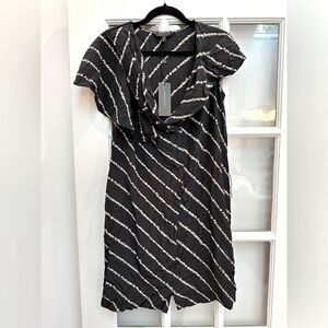 BCBGMaxazria Cream Black Tie Dye 100% Silk Striped Shift Dress Size XS NWT